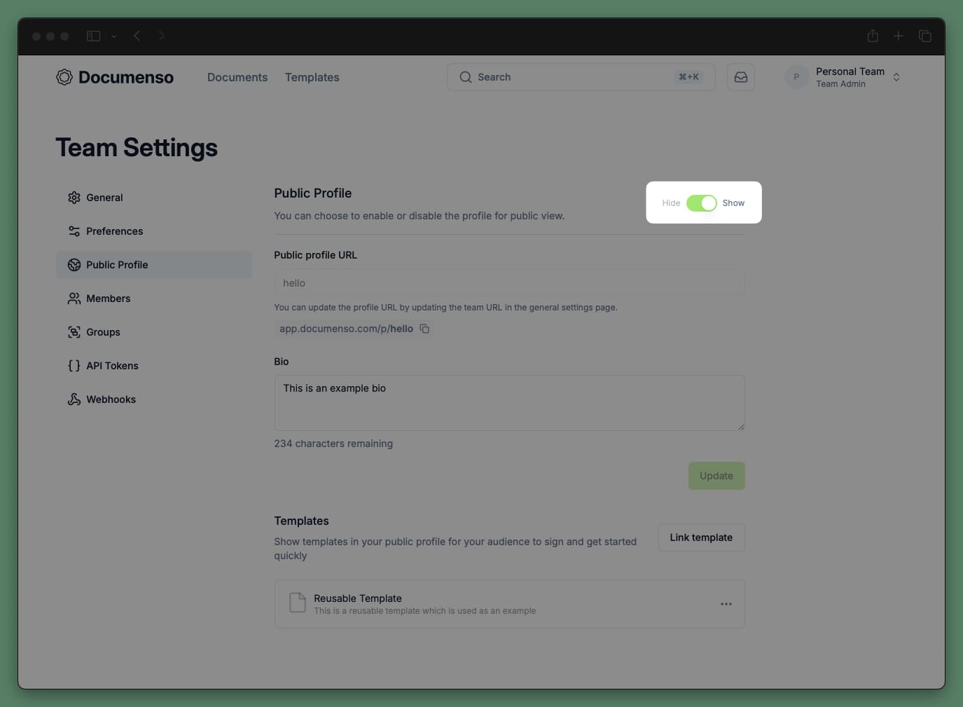 Enable public profile