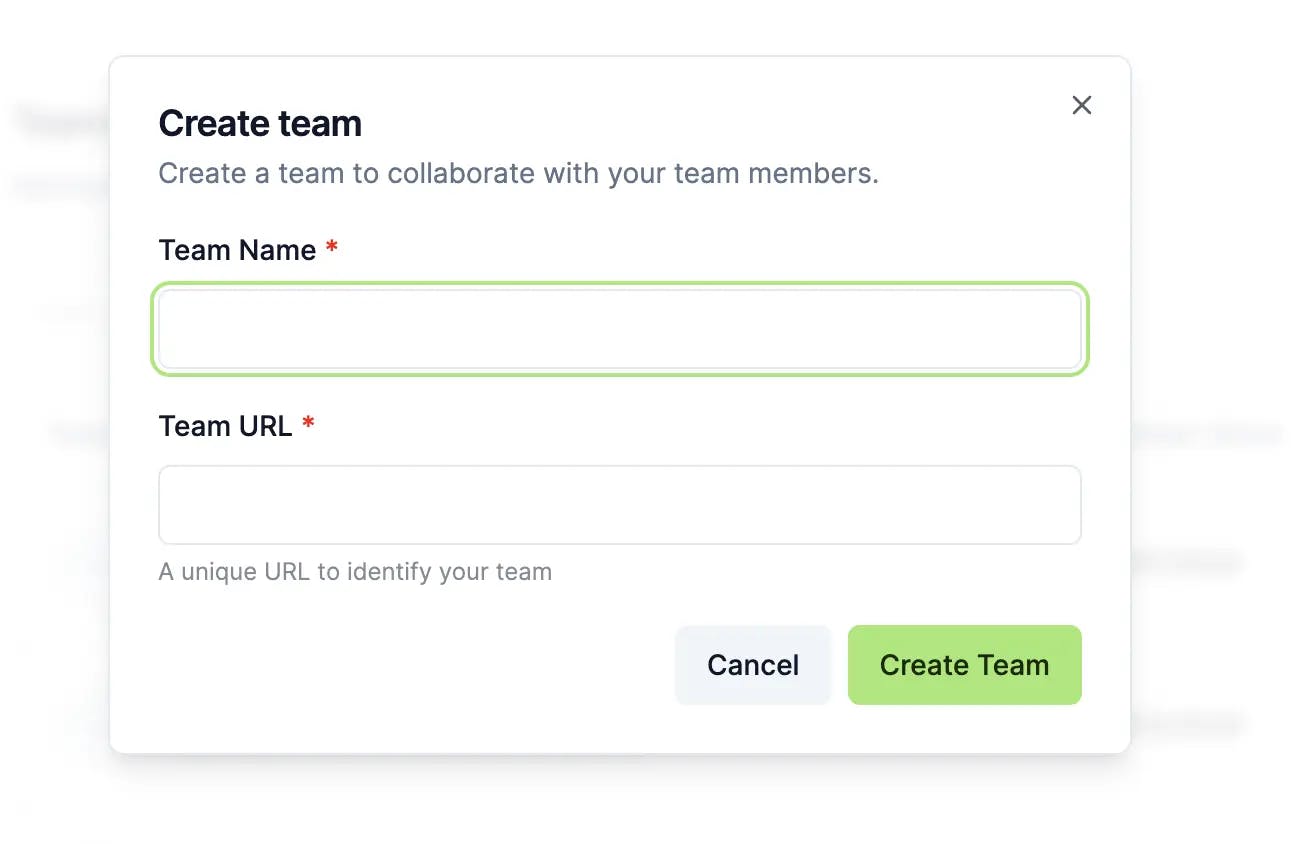 Documenso create team modal