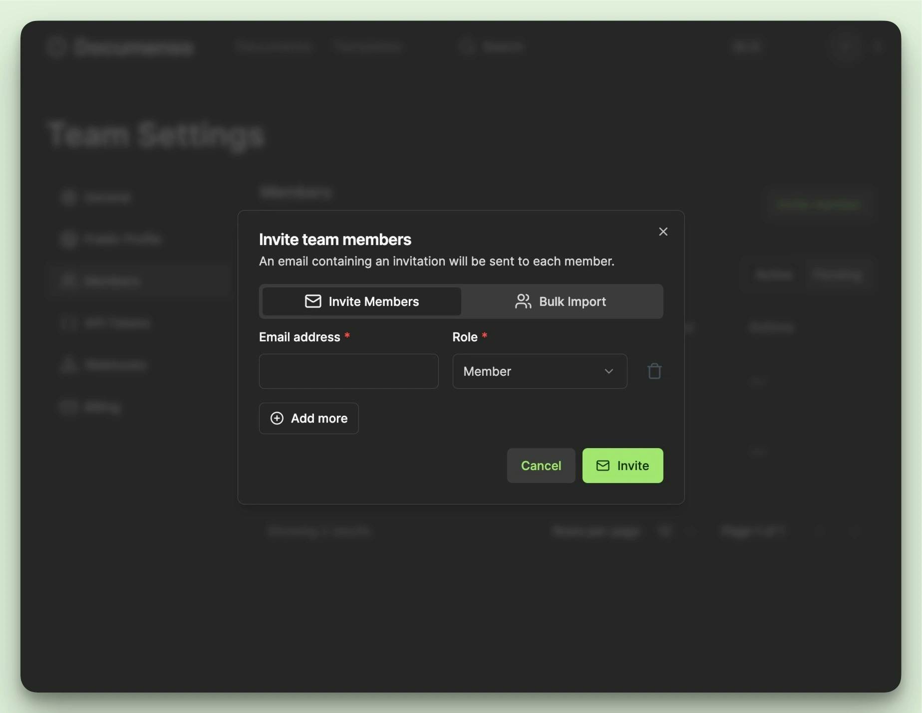 Invite team members in Documenso dashboard