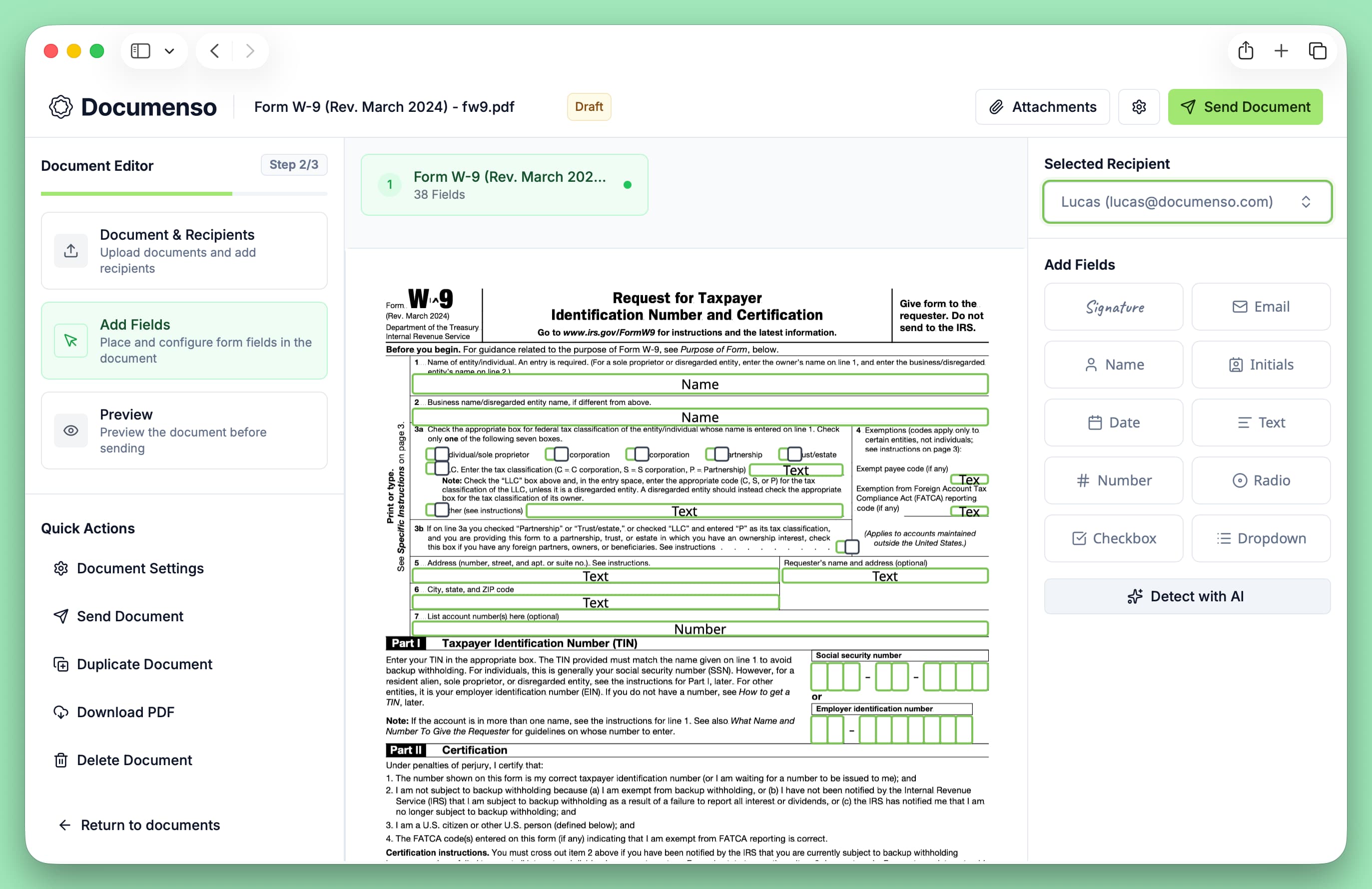 AI field detection button