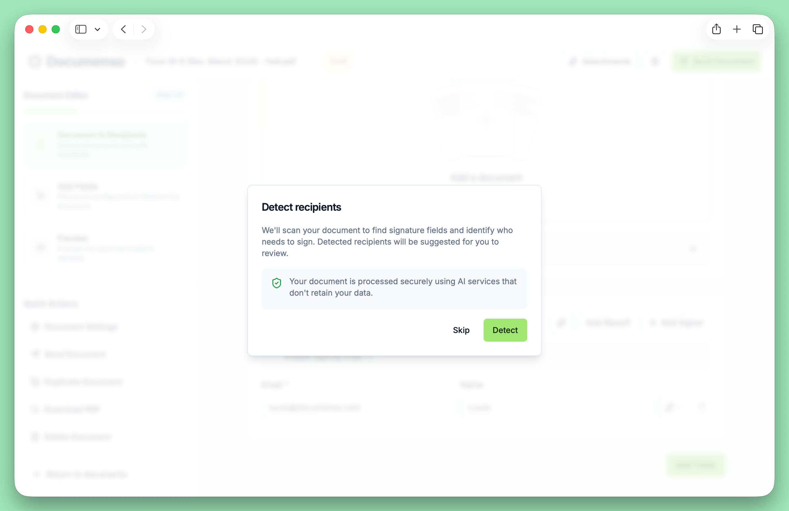 Detect recipients with AI button in the Recipients panel
