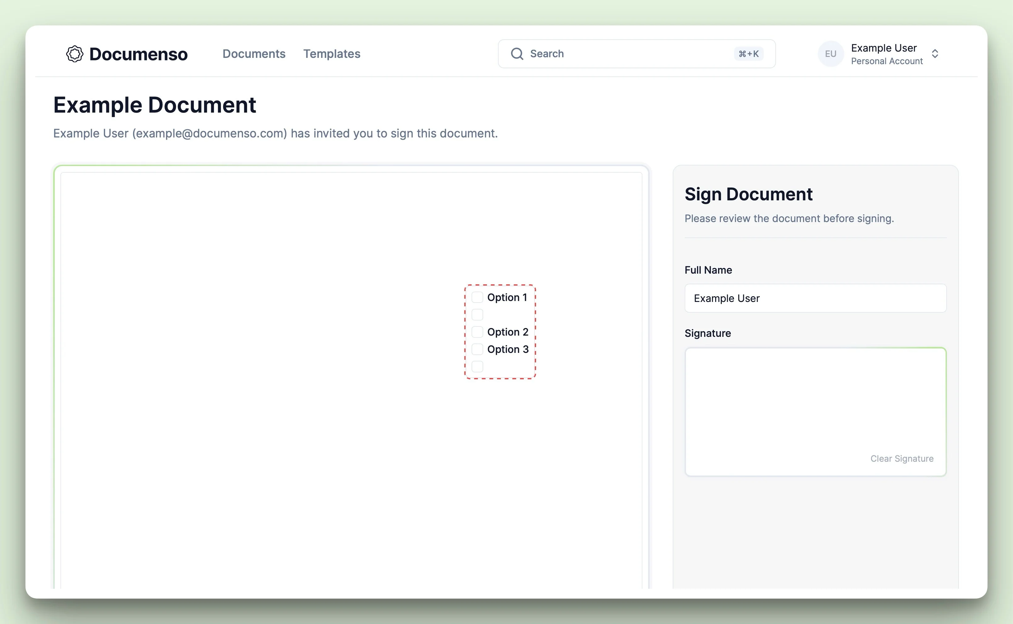 Checkbox field the values cleared by the user in the Documenso document signing view