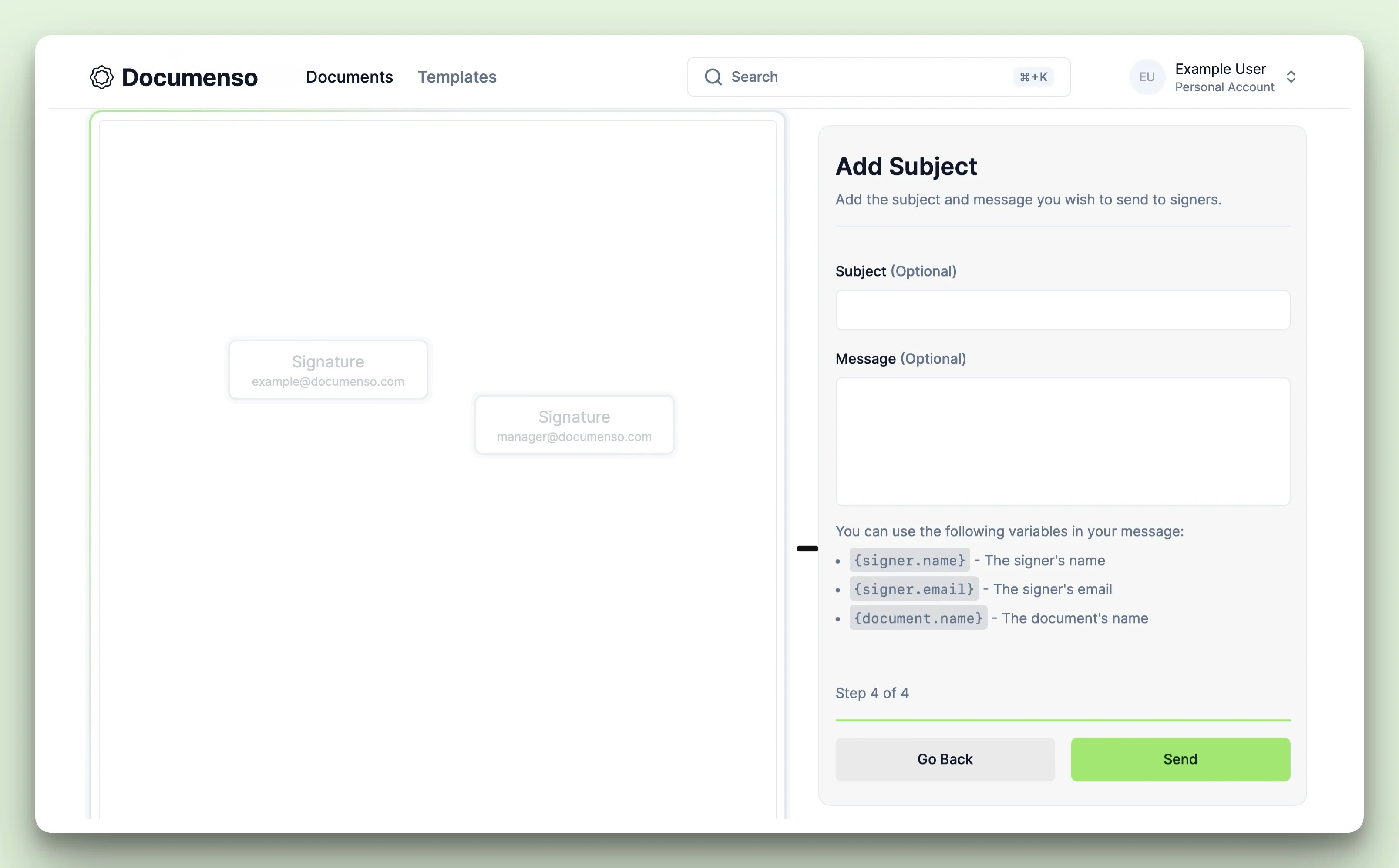 Email settings in the Documenso dashboard