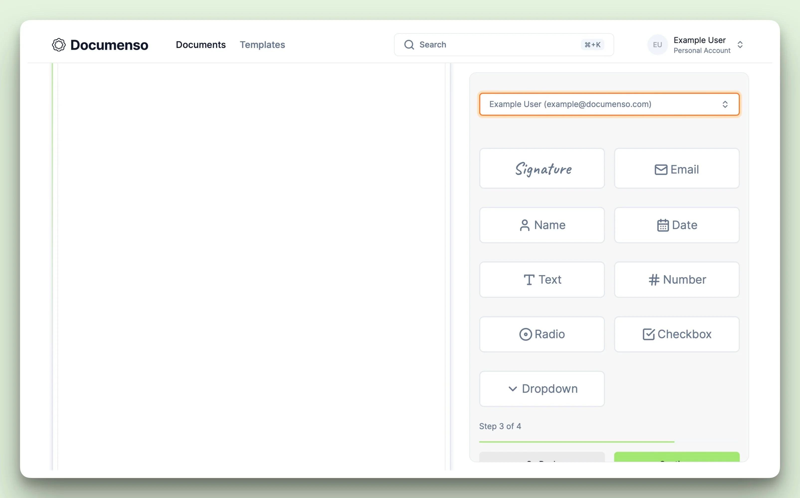 The available field types in the Documenso dashboard