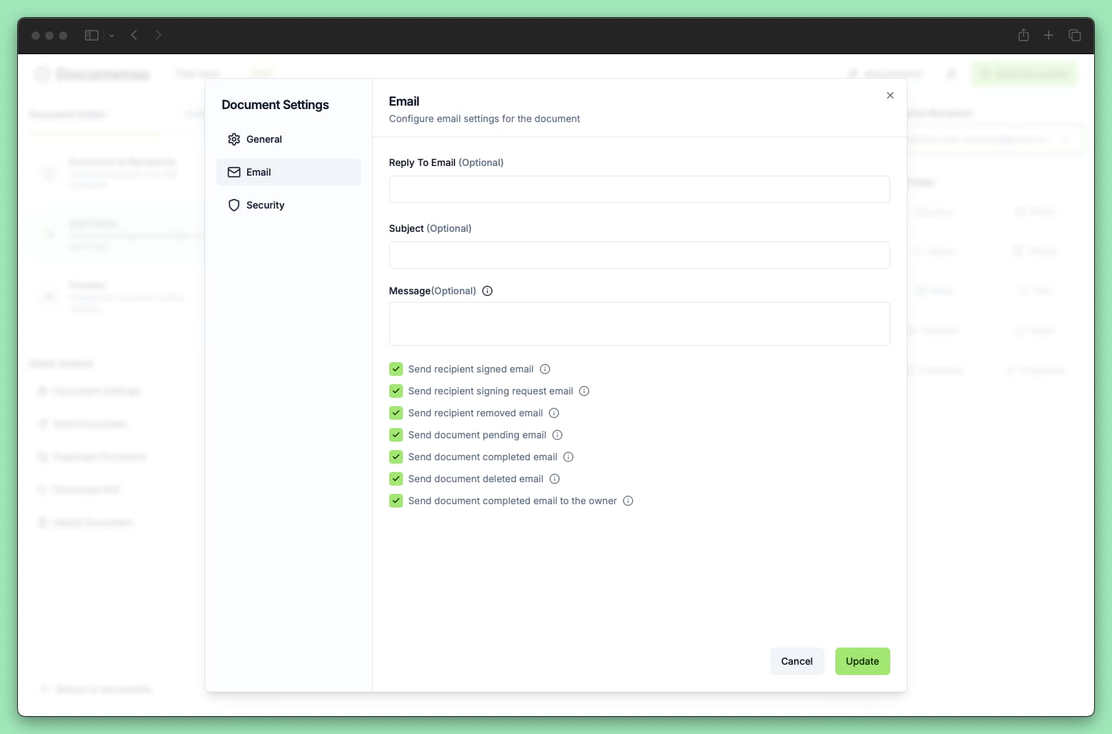 Editor email settings