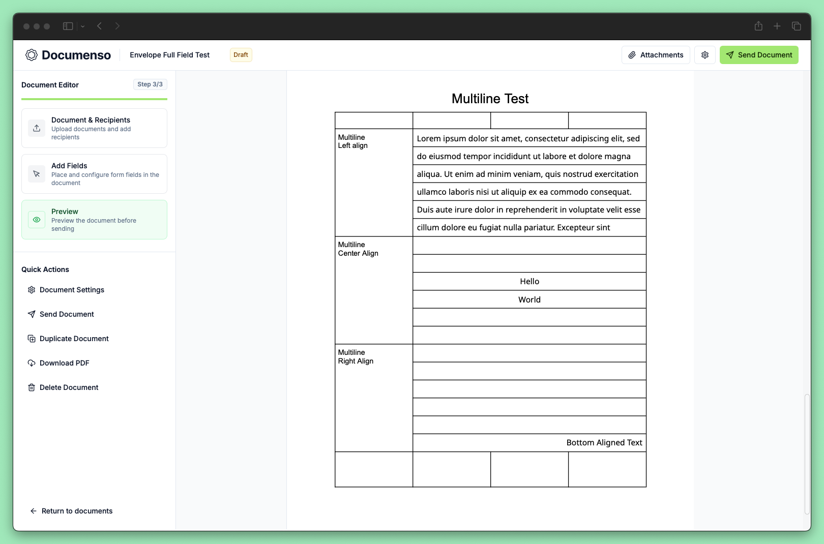 Preview section in the Documenso editor