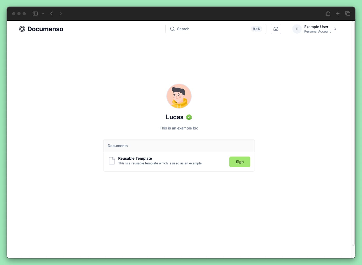 Documenso profile with direct links