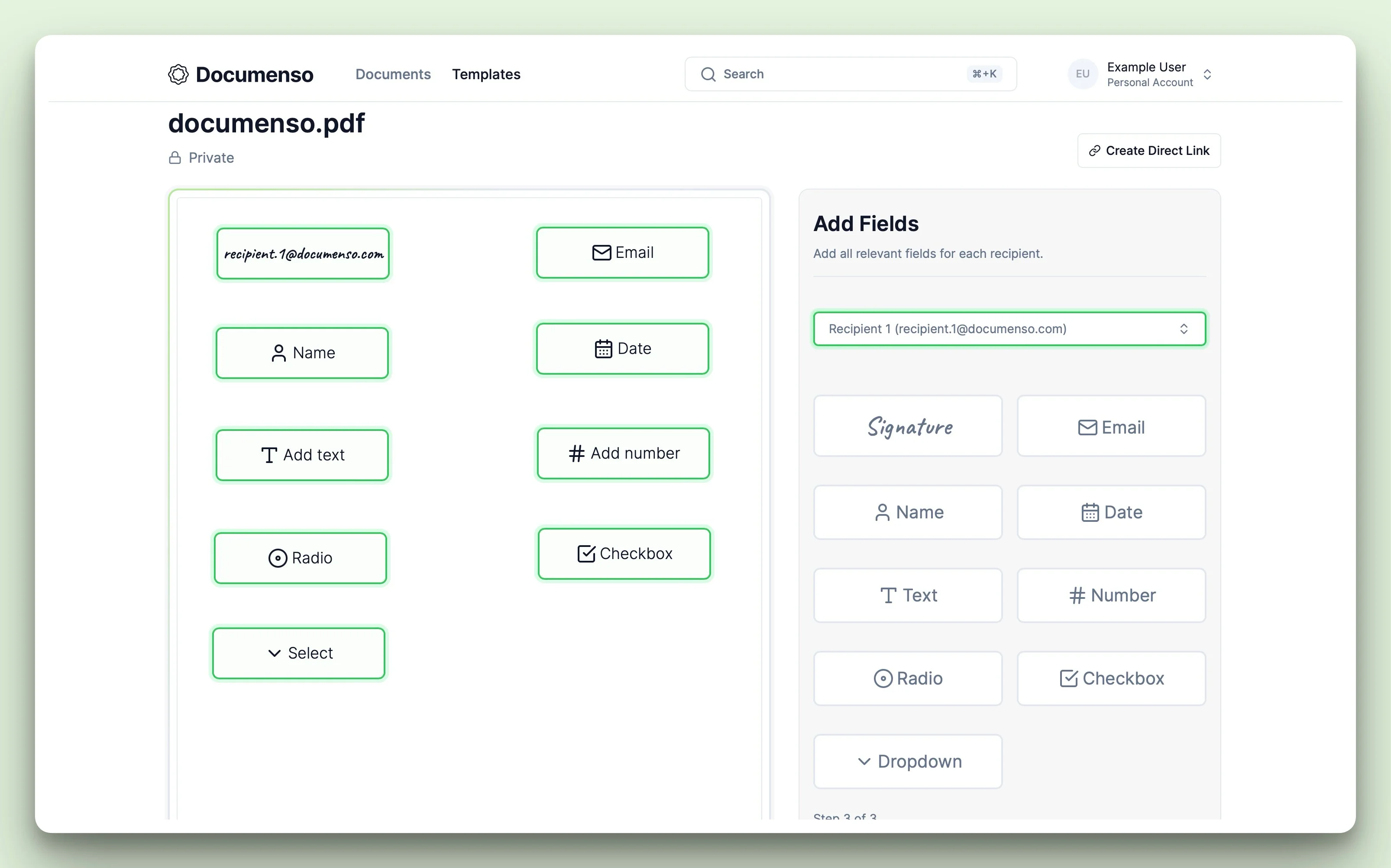 Adding fields for the Documenso template