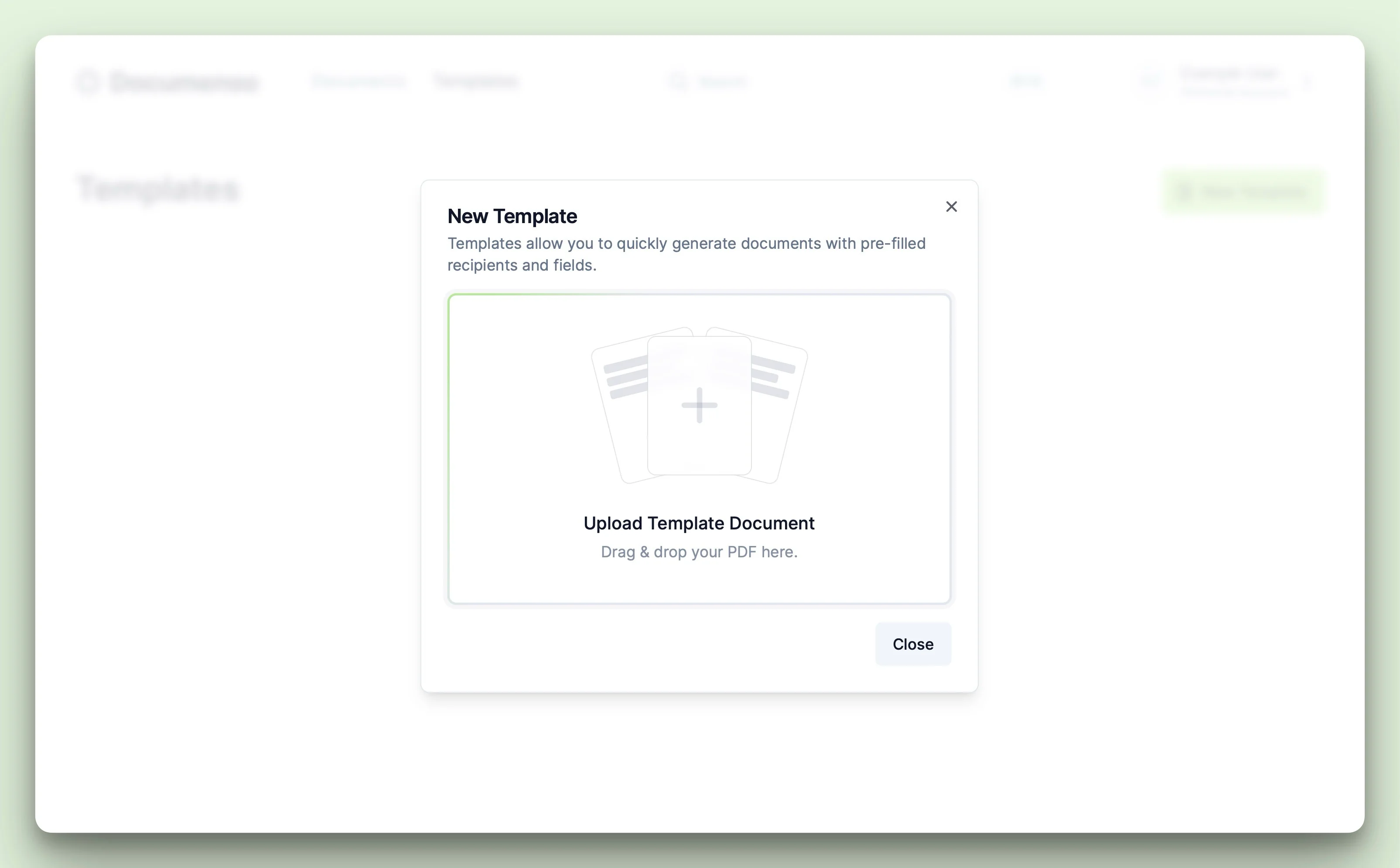 Upload a new template document in the Documenso dashboard