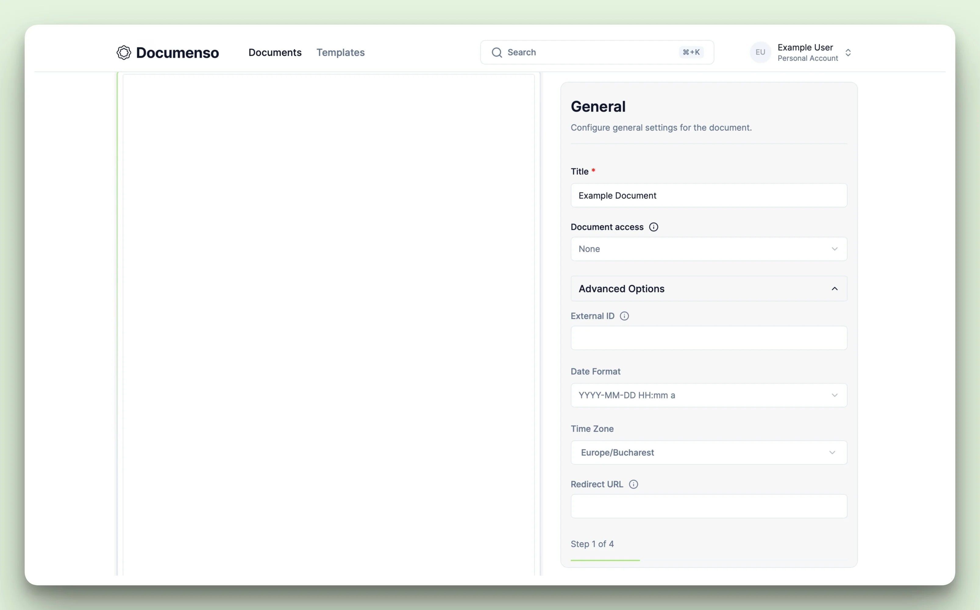 Advanced settings for a document uploaded in the Documenso dashboard