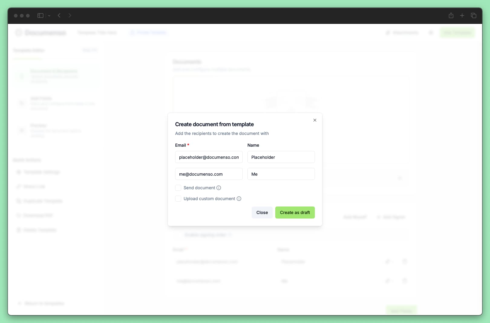 Using a template dialog
