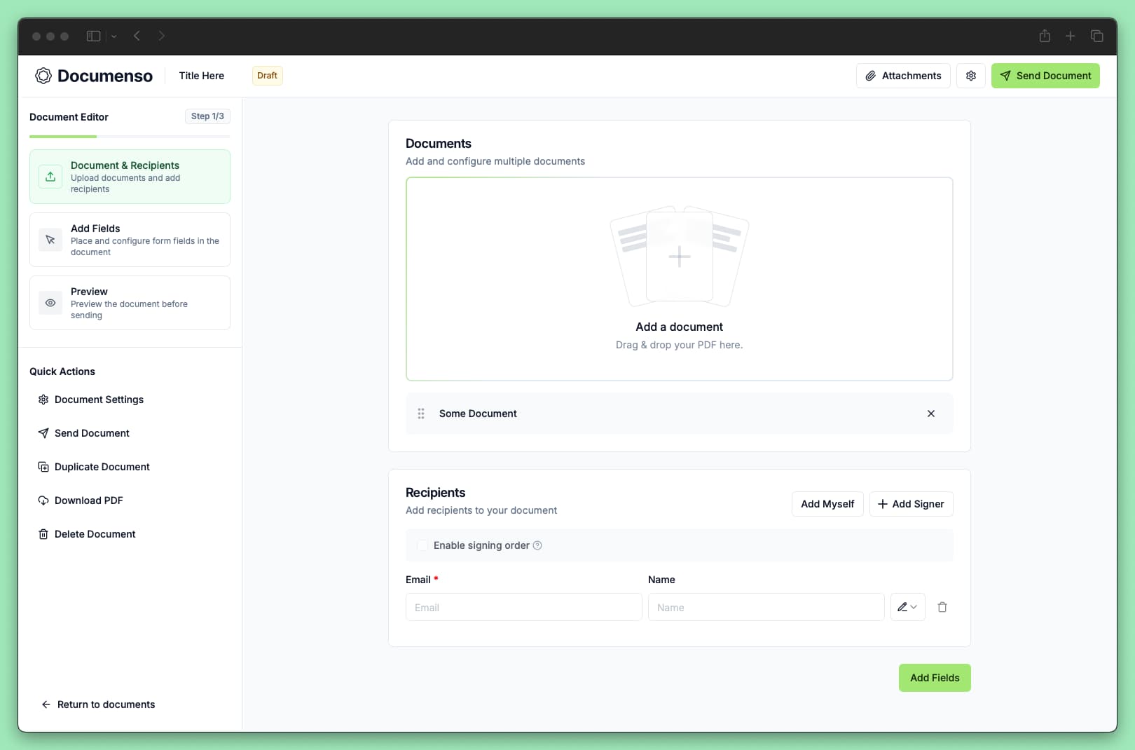 Document editor overview with the uploaded document