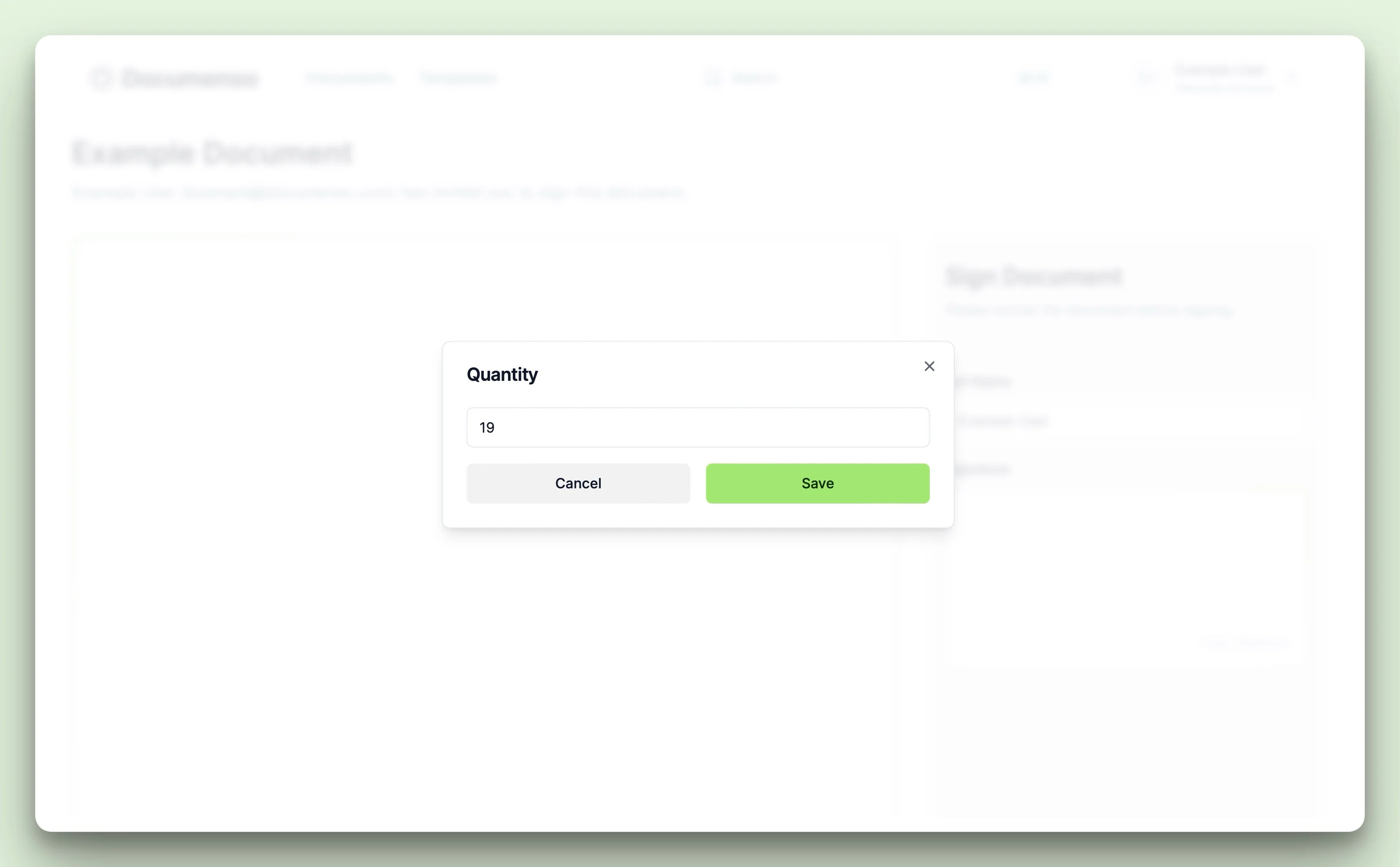 Number field with the number input in the Documenso document signing view