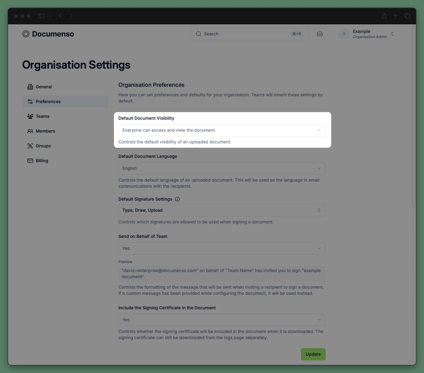 Document visibility preference