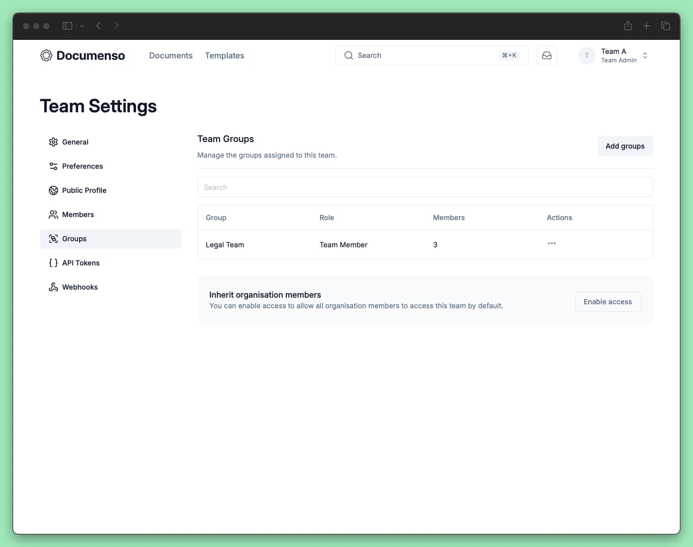 Organisation group assignment