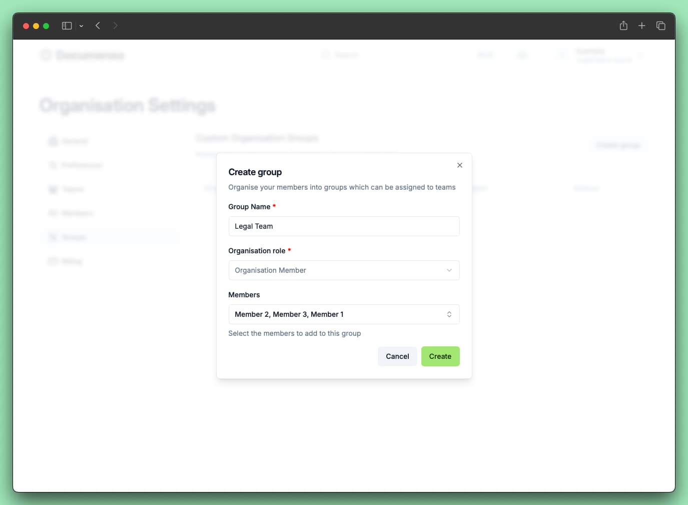 Organisation group creation