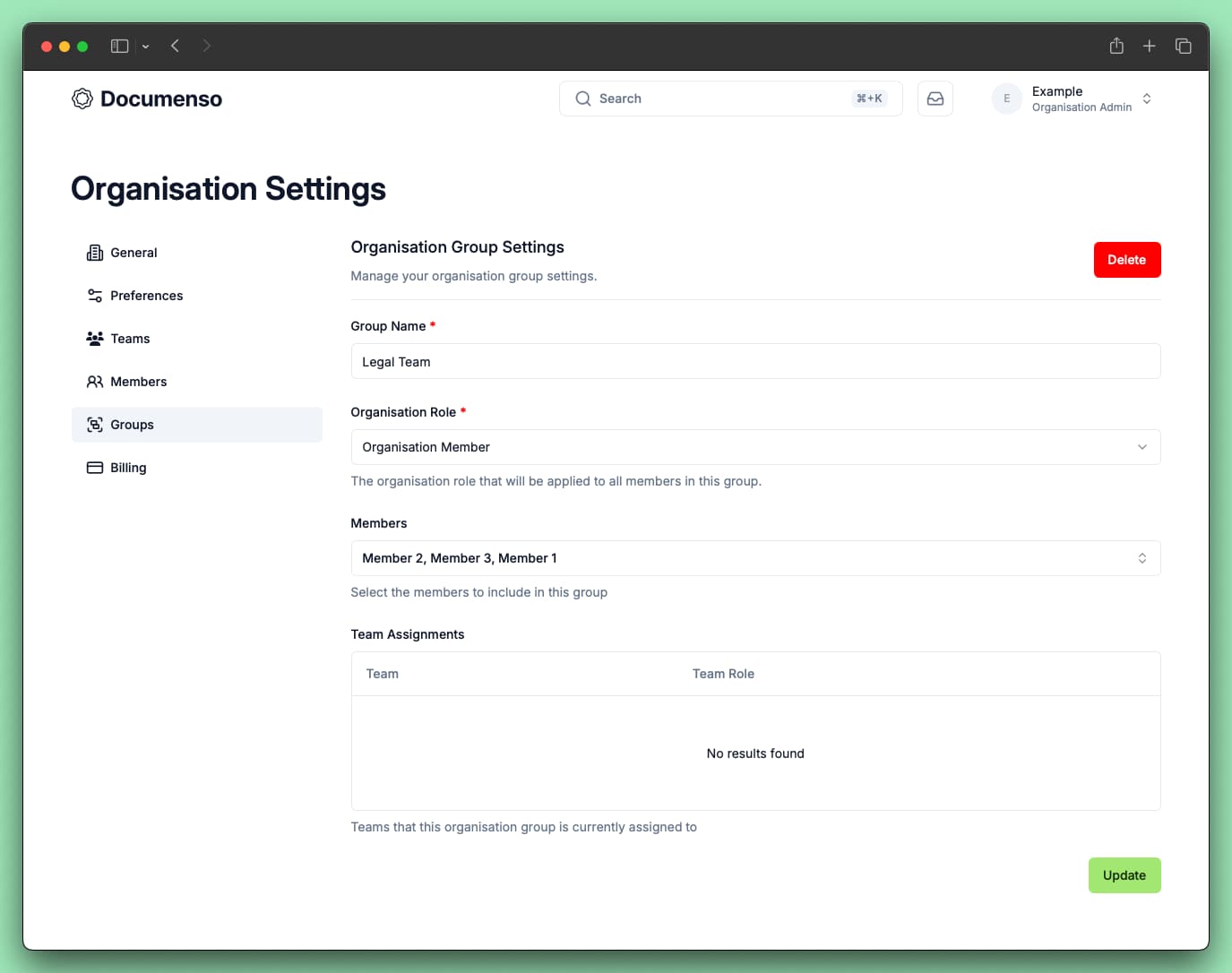 Organisation group management