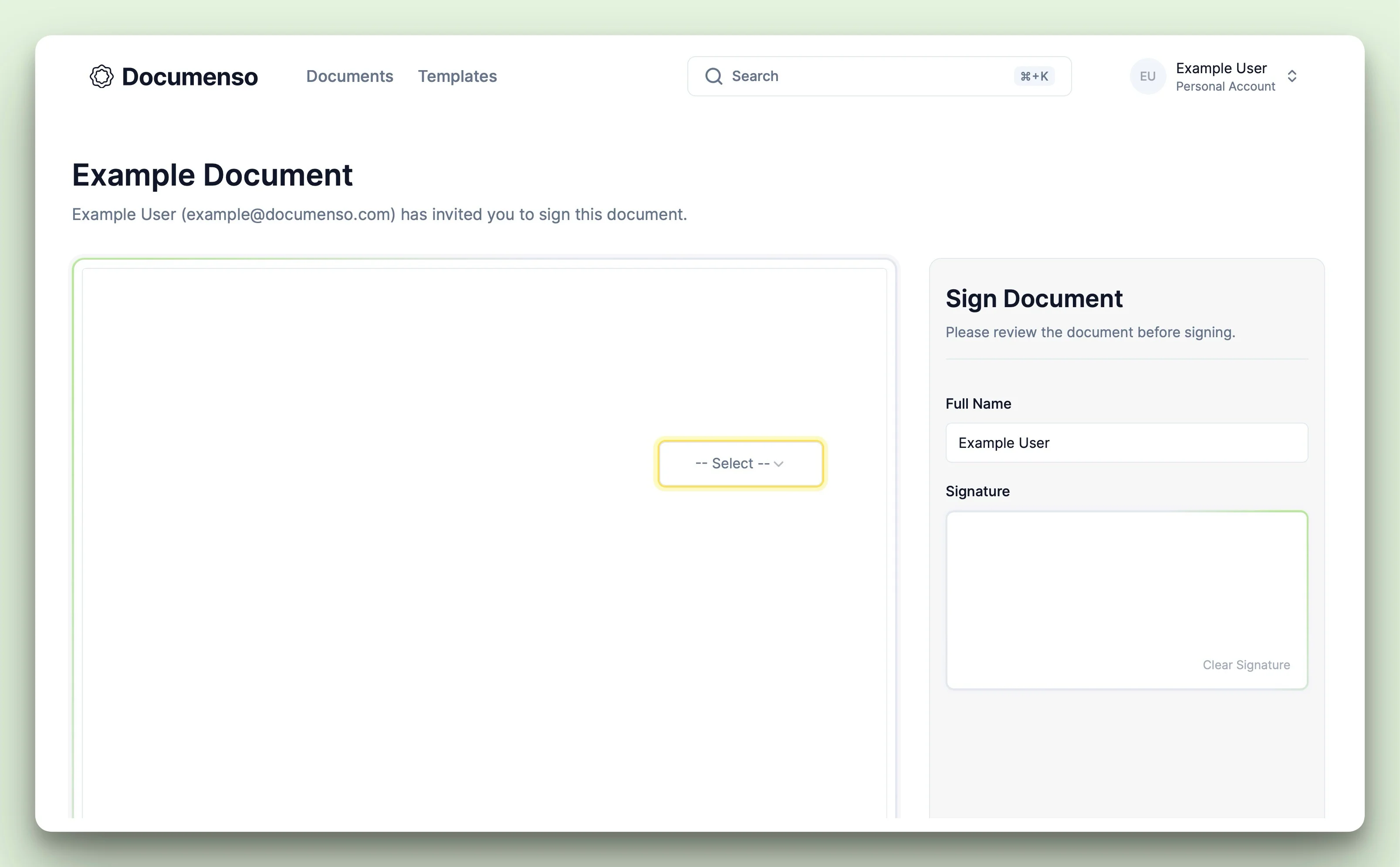 Dropdown/select field  in the Documenso document signing view