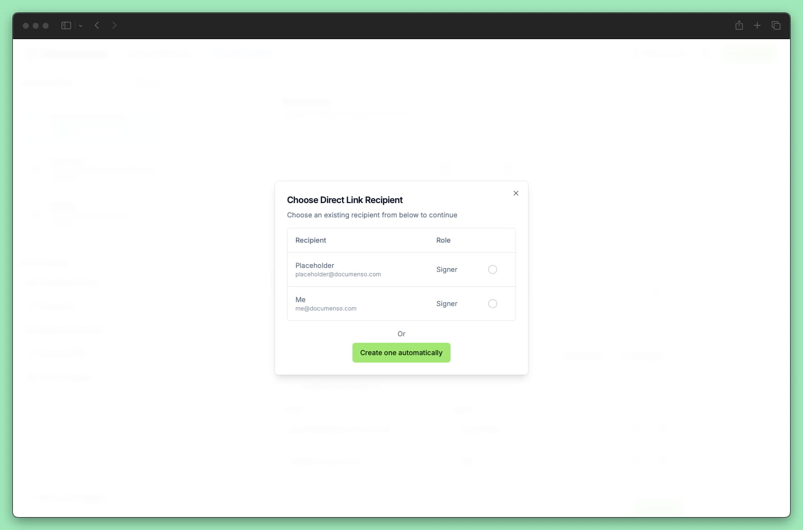 Choose the Direct Link recipient