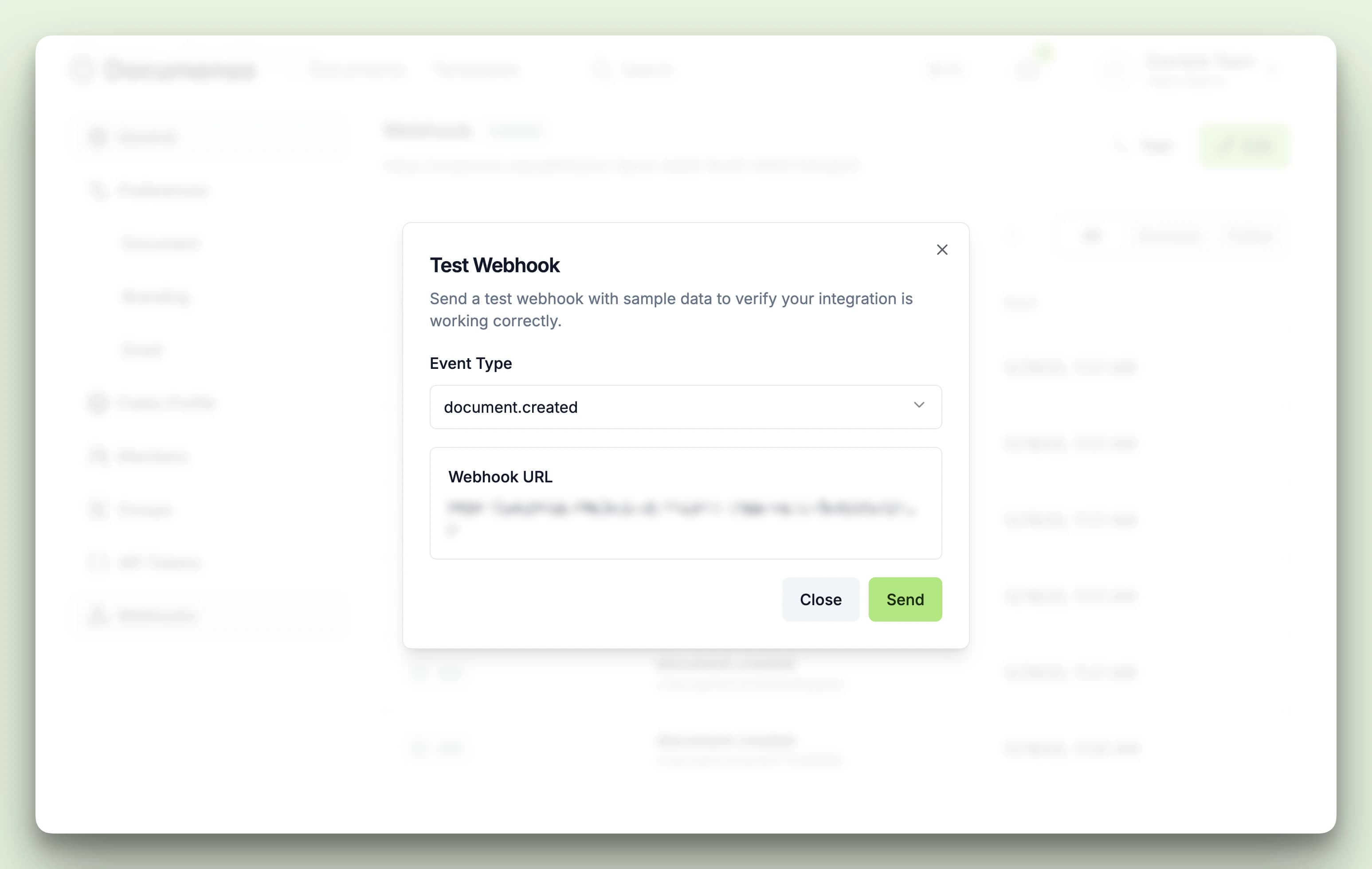 Documenso's individual webhook page